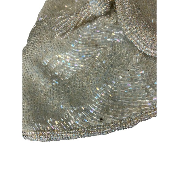 50's 60's  Vintage DeLill Beaded Evening Bag Iridescent White Purse Metal Strap - Picture 10 of 16